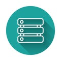 White line Server, Data, Web Hosting icon isolated with long shadow background. Green circle button. Vector Royalty Free Stock Photo