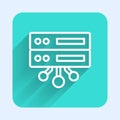 White line Server, Data, Web Hosting icon isolated with long shadow. Green square button. Vector Royalty Free Stock Photo