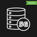 White line Server 5G new wireless internet wifi connection icon isolated on black background. Global network high speed Royalty Free Stock Photo