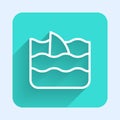 White line Shark fin in ocean wave icon isolated with long shadow. Green square button. Vector Royalty Free Stock Photo