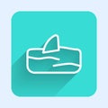 White line Shark fin in ocean wave icon isolated with long shadow. Green square button. Vector Royalty Free Stock Photo