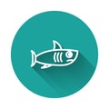 White line Shark icon isolated with long shadow. Green circle button. Vector. Royalty Free Stock Photo