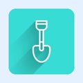 White line Shovel toy icon isolated with long shadow. Green square button. Vector Royalty Free Stock Photo