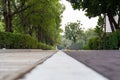 The white line on the sidewalk in the garden serves as a guide line.