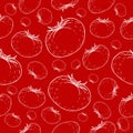 White line sketch tomato pattern on red background