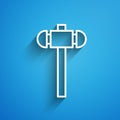 White line Sledgehammer icon isolated on blue background. Long shadow