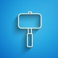 White line Sledgehammer icon isolated on blue background. Long shadow