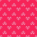 White line Slingshot icon isolated seamless pattern on red background. Vector