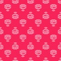 White line Smart printer system icon isolated seamless pattern on red background. Internet of things concept with