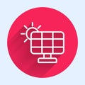 White line Solar energy panel icon isolated with long shadow background. Red circle button. Vector Royalty Free Stock Photo