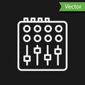 White line Sound mixer controller icon isolated on black background. Dj equipment slider buttons. Mixing console. Vector