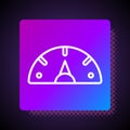 White line Speedometer icon isolated on black background. Square color button. Vector