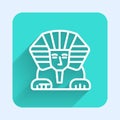 White line Sphinx - mythical creature of ancient Egypt icon isolated with long shadow background. Green square button