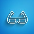 White line Sport cycling sunglasses icon isolated on blue background. Sport glasses icon. Long shadow. Vector Royalty Free Stock Photo