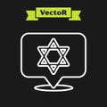 White line Star of David icon isolated on black background. Jewish religion symbol. Symbol of Israel. Vector Royalty Free Stock Photo