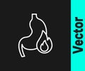 White line Stomach heartburn icon isolated on black background. Stomach burn. Gastritis and acid reflux, indigestion and