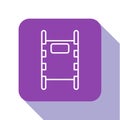 White line Stretcher icon isolated on white background. Patient hospital medical stretcher. Purple square button. Vector