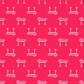 White line Stretcher icon isolated seamless pattern on red background. Patient hospital medical stretcher. Vector