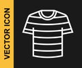 White line Striped sailor t-shirt icon isolated on black background. Marine object. Vector