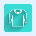 White line Sweater icon isolated with long shadow. Pullover icon. Green square button. Vector Illustration