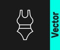 White line Swimsuit icon isolated on black background. Vector