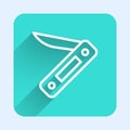 White line Swiss army knife icon isolated with long shadow background. Multi-tool, multipurpose penknife