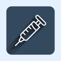 White line Syringe icon isolated with long shadow background. Syringe for vaccine, vaccination, injection, flu shot Royalty Free Stock Photo