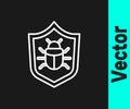 White line System bug concept icon isolated on black background. Code bug concept. Bug in the system. Bug searching Royalty Free Stock Photo