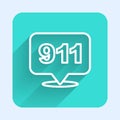 White line Telephone with emergency call 911 icon isolated with long shadow background. Police, ambulance, fire Royalty Free Stock Photo