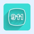 White line Telephone with emergency call 911 icon isolated with long shadow background. Police, ambulance, fire Royalty Free Stock Photo