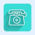 White line Telephone with emergency call 911 icon isolated with long shadow. Police, ambulance, fire department, call Royalty Free Stock Photo