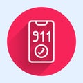 White line Telephone with emergency call 911 icon isolated with long shadow. Police, ambulance, fire department, call Royalty Free Stock Photo