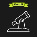 White line Telescope icon isolated on black background. Scientific tool. Education and astronomy element, spyglass and Royalty Free Stock Photo