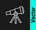 White line Telescope icon isolated on black background. Scientific tool. Education and astronomy element, spyglass and Royalty Free Stock Photo