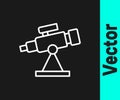 White line Telescope icon isolated on black background. Scientific tool. Education and astronomy element, spyglass and Royalty Free Stock Photo