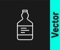 White line Tequila bottle icon isolated on black background. Mexican alcohol drink. Vector Royalty Free Stock Photo