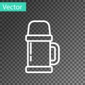 White line Thermos container icon isolated on transparent background. Thermo flask icon. Camping and hiking equipment