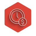 White line Time is money icon isolated with long shadow. Money is time. Effective time management. Convert time to money