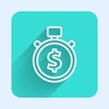 White line Time is money icon isolated with long shadow. Money is time. Effective time management. Convert time to money