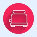 White line Toaster icon isolated with long shadow. Red circle button. Vector Royalty Free Stock Photo