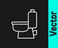 White line Toilet bowl icon isolated on black background. Vector Royalty Free Stock Photo