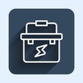 White line Toolbox electrician icon isolated with long shadow background. Blue square button. Vector