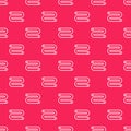 White line Towel icon isolated seamless pattern on red background. Vector