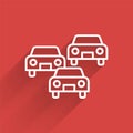 White line Traffic jam on the road icon isolated with long shadow. Road transport. Vector Royalty Free Stock Photo