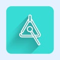 White line Triangle musical instrument icon isolated with long shadow. Green square button. Vector Royalty Free Stock Photo