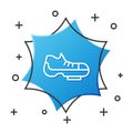 White line Triathlon cycling shoes icon isolated on white background. Sport shoes, bicycle shoes. Blue hexagon button