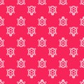 White line Turtle icon isolated seamless pattern on red background. Vector.