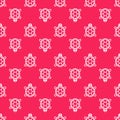 White line Turtle icon isolated seamless pattern on red background. Vector.