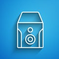 White line Uninterruptible power supply UPS icon isolated on blue background. Long shadow. Vector