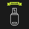 White line USB flash drive icon isolated on black background. Vector Illustration Royalty Free Stock Photo